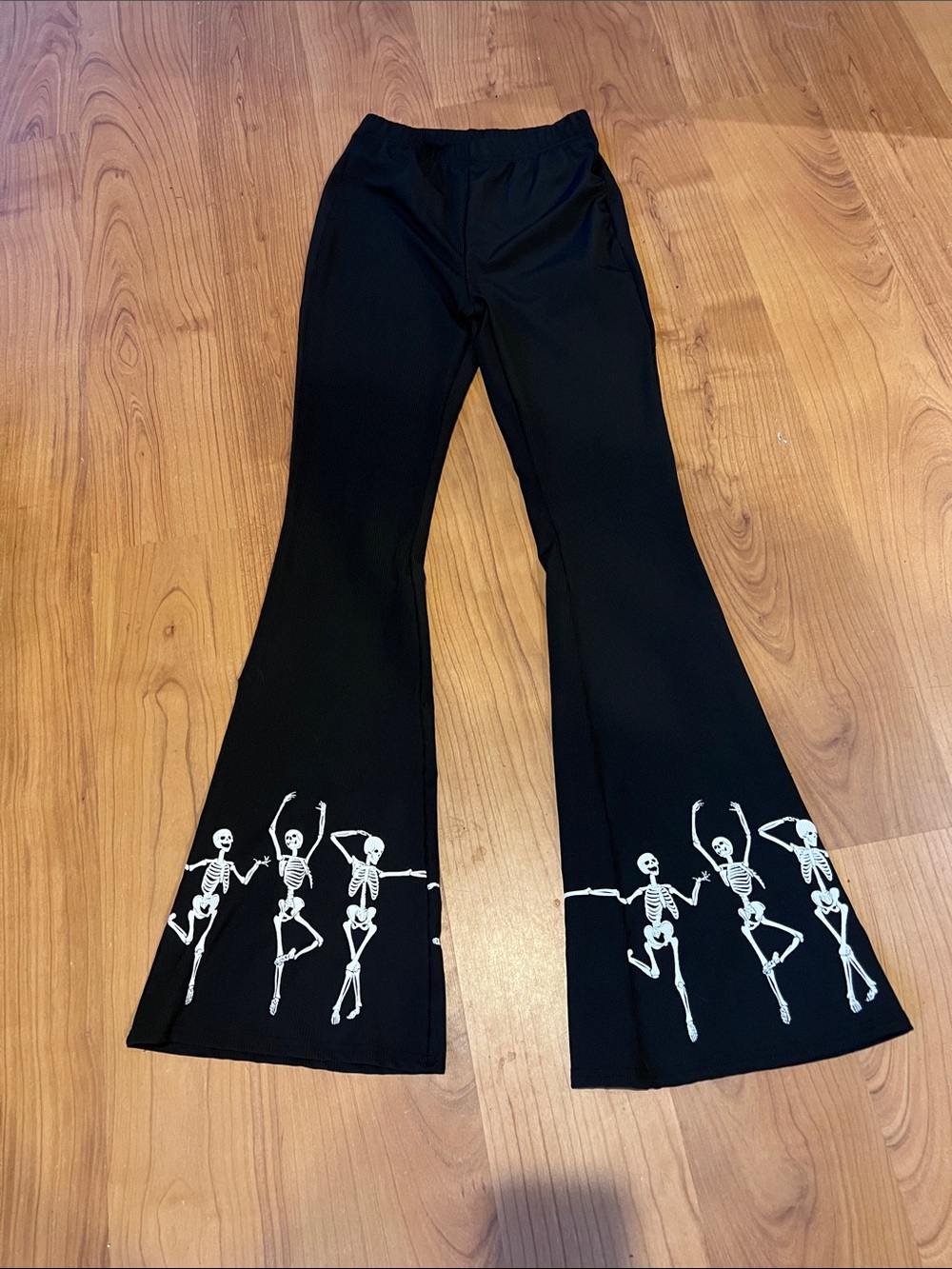 Black Bootcut Pants with S White ballet dancing Skeletons nwt